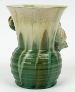 REMUED green glazed pottery vase with applied koala and branch handle, incised "Remued 314/5B", bearing original foil label, 13cm high - 3