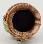 REMUED brown and green glazed pottery vase with applied gumnuts and leaf, incised "Remued", 10.5cm high - 3