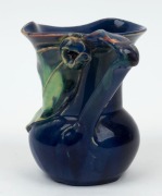 REMUED blue and green glazed pottery jug with applied gumnut and leaf, incised "Remued Hand Made", 11cm high - 2