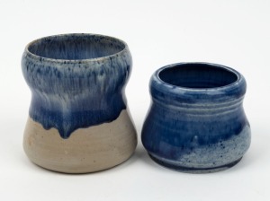 MERRIC BOYD two pottery vases glazed in grey and blue, incised "Merric Boyd, 1927", and "Merric Boyd" (date obscured by glaze) 9.5cm high, 9.5cm wide