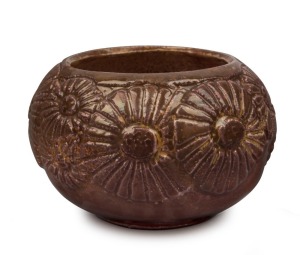 MARGUERITE MAHOOD floral pottery vase with bronze glaze, incised Marguerite Mahood", 6cm high, 9.5cm wide