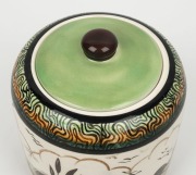 GUY BOYD lidded pottery vase decorated with kangaroos, emu and Aboriginal figure in landscape, signed "J. FRASER", incised "Guy Boyd, Australia", 16cm high - 5