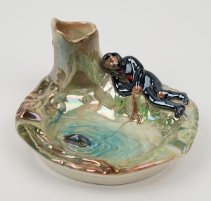 WEMBLEY WARE sleeping swagman ashtray, impressed "Wembley Ware", ​​​​​​​9cm high, 17cm wide