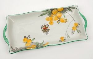 "CITY OF MELBOURNE CENTENARY, 1934" Shelley porcelain dish with wattle decoration, factory mark to base, ​​​​​​​26cm wide