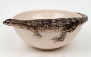 JANET pottery bowl adorned with an applied lace monitor lizard, incised "Janet, '99", ​​​​​​​11cm high, 16.5cm wide - 2