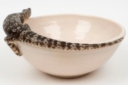 JANET pottery bowl adorned with an applied lace monitor lizard, incised "Janet, '99", ​​​​​​​11cm high, 16.5cm wide - 3