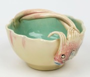 CASTLE HARRIS pottery bowl with applied fish decoration, incised "Castle Harris", 10cm high x 15cm wide - 2