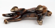 ALBA WARE (Sydney) brown glazed pottery dog statue,  ​​​​​​​13cm high x 19cm long - 4