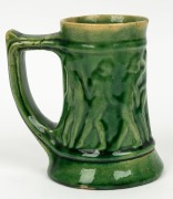 BOSLEY (attributed) unusual green glazed stylized art deco pottery tankard in the manner of KLYTIE PATE, 12cm high  - 3