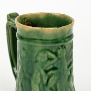 BOSLEY (attributed) unusual green glazed stylized art deco pottery tankard in the manner of KLYTIE PATE, 12cm high  - 4