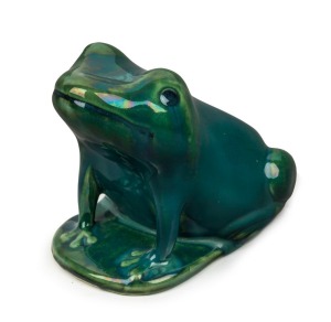 BENDIGO POTTERY "WAVERLEY WARE" green glazed frog, circa 1935, 14.5 cm high x 15cm wide x 18.5cm deep