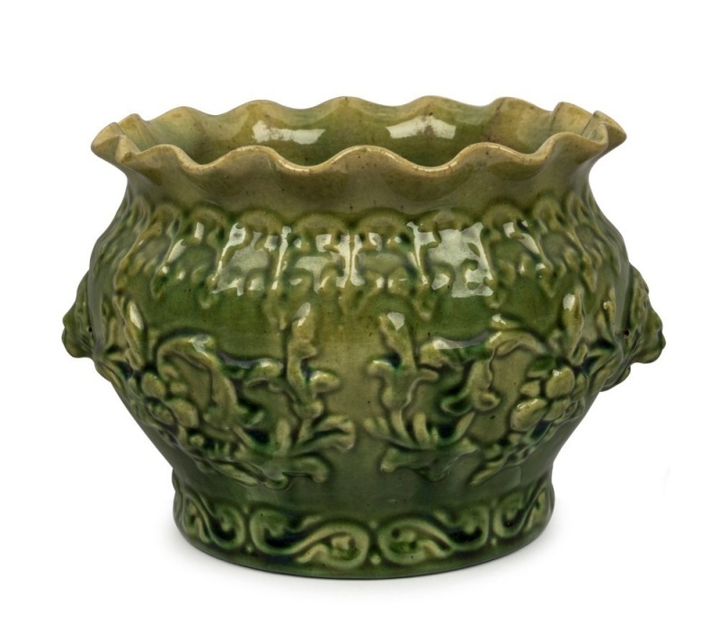 BENDIGO POTTERY green glazed jardiniere, ​​​​​​​impressed "4" to base, 14cm high, 20cm wide