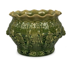 BENDIGO POTTERY green glazed jardiniere, impressed "4" to base, 14cm high, 20cm wide