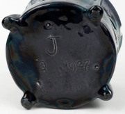 HARVEY SCHOOL pierced pottery bowl, incised "J. 1927, Q." with additional glazing notes, ​​​​​​​11cm high, 16cm wide - 3