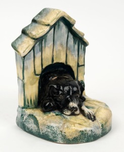 NEWTONE POTTERY dog bookend by DAISY MERTON, stamped "Hand Painted", ​​​​​​​15cm high