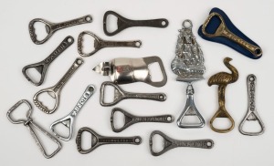 BOTTLE OPENERS: A range of vintage and antique pieces incl. "Richmond Beer", "Loy Bros", "Ballarat Bitter", "Fosters", "Invalid Stout", "Sher", "Crown Cork", "Abbots Lager", etc; some duplication. (16).