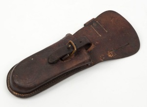 Leather uniform belt utility pouch with embossed "L. UHL & SONS / BRISBANE / 1915", 25cm long.