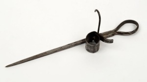 An iron miner's spike candle holder,  ​​​​​​​22cm long