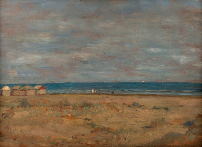 EMANUEL PHILLIPS FOX (attributed), (1865-1915), Mediterranean coast, oil on panel, bearing Sotheby's label verso, 25 x 35cm, 35 x 43cm overall, Provenance: Sotheby’s, Melbourne 1982. Private Collection Melbourne.