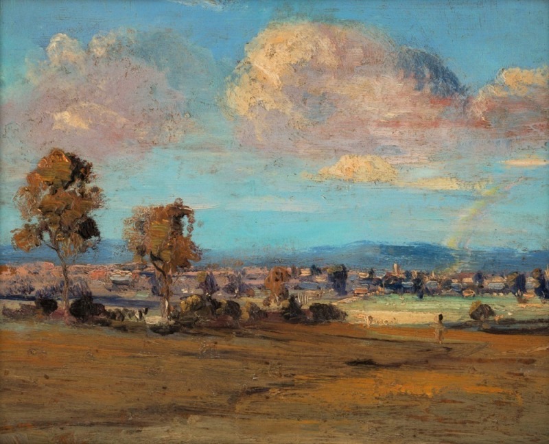 THEODORE PENLEIGH BOYD, (attributed), (1890-1923), untitled landscape, oil on card, 21 x 26cm, 33 x 38cm overall. Provenance: Private Collection Melbourne