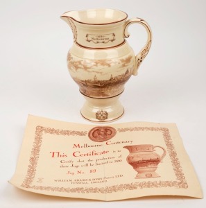 "Centenary of Melbourne" jug by William Adams & Sons Ltd, England 1934, limited edition 89/200, with certificate, 25cm high