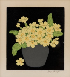 HALL THORPE (1874-1947), Primrose, woodblock, signed in pencil lower right "Hall Thorpe", ​​​​​​​21 x 19cm, 47 x 44cm overall