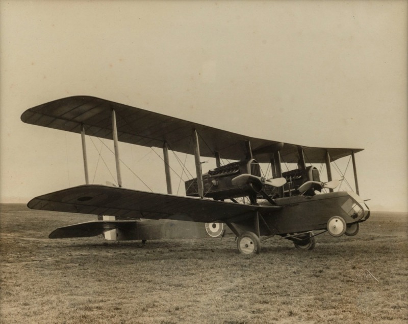 HANDLEY PAGE R.A.F. circa 1918 black and white albumen print by F.N. BURNETT with triangular blind embossed seal lower right, framed and mounted in original green card, 21.5 x 27cm, 33 x 39.5cm overall