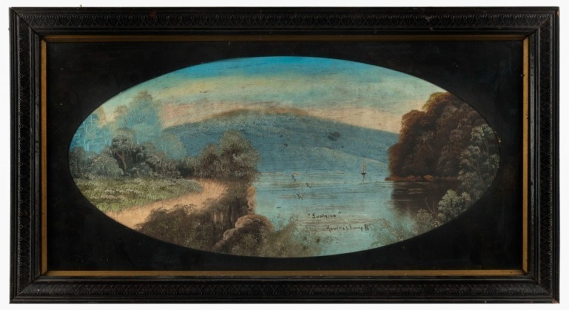 ARTIST UNKNOWN (19th century, Australian), Sunrise, Hawkesbury River, oil on card, ​​​​​​​22 x 48cm, 33 x 61cm overall