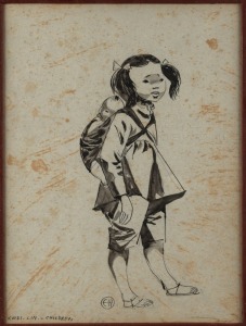 ELAINE HAXTON (1909-1999), Kwei-Lin Children, ink and watercolour, signed lower centre "E.H.", ​​​​​​​24 x 18cm, 39 x 42cm overall