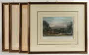 JOHN SKINNER PROUT (1805-1876), I.) On The Goulburn, Victoria, II.) Mount Macedon, Victoria, III.) Port Phillip Heads, IV.) Australian Shepherds Hut, coloured engravings, ​​​​​​​15 x 19cm each, 32 x 36cm each overall