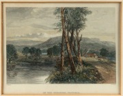 JOHN SKINNER PROUT (1805-1876), I.) On The Goulburn, Victoria, II.) Mount Macedon, Victoria, III.) Port Phillip Heads, IV.) Australian Shepherds Hut, coloured engravings, ​​​​​​​15 x 19cm each, 32 x 36cm each overall - 5