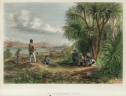 I.) An Explorer's Camp, II.) Natives Of Carpentaria, two frame coloured engravings, ​​​​​​​18 x 23cm each overall - 3