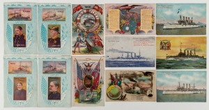 1908 GREAT WHITE FLEET: A fine range in mostly excellent condition; includes "Admiral" types, ANA Sewing Machines advert type (USS Rhode Island), etc. (12, all different).