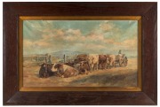 ARTIST UNKNOWN, untitled farming scene, oil on canvas, lower right "E.E.B. 1915", 35 x 60cm, 52 x 77cm overall - 2