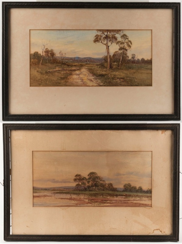 JOHN TALBOT, two Australian country scenes, watercolours, both signed "J. Talbot", ​​​​​​​each 20 x 43cm, 41 x 62cm overall