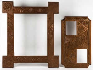 Two antique Australian kauri pine chip carved picture frames, 19th/20th century, 61 x 35cm and 78 x 67cm overall