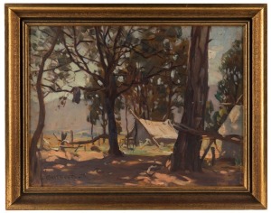 CHARLES WHEELER (1880-1977), The Bush Camp, oil on board, signed lower left "C. Wheeler", 30 x 39cm, 37 x 46cm overall