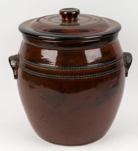 KERRYL POTTERY bread bin with brown glaze, impressed mark "KERRYL, MELBOURNE", 35cm high, 34cm wide