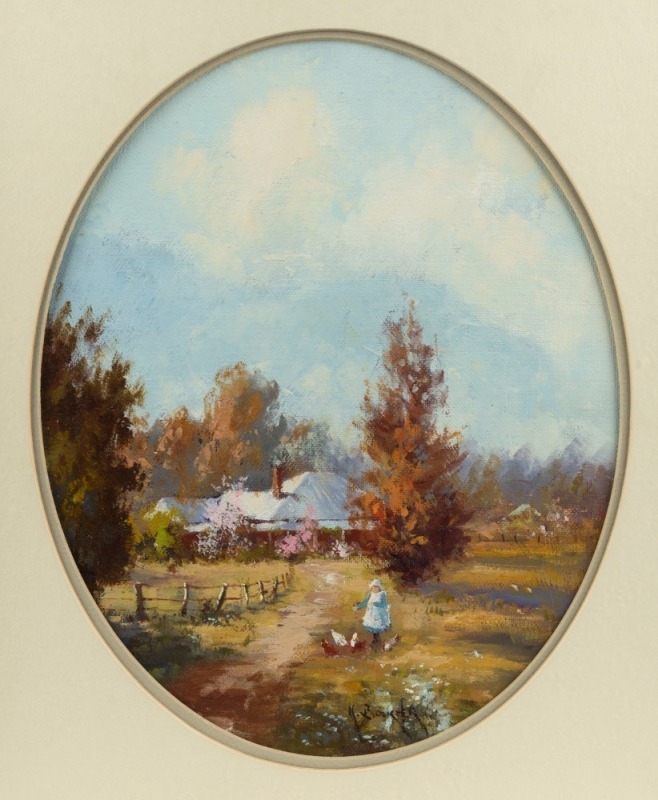 KEVIN BOUCHER, Kiewa Valley Homestead, oil on canvas board, signed lower centre, 29 x 23cm, 45 x 40cm overall