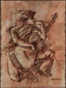 LOUIS KAHAN (1905-2002), (the guitar player), ink and wash on paper, ​​​​​​​signed lower right, 35 x 26cm, 62 x 52cm overall