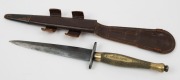 Fairbairn–Sykes Commando knife, stamped "15 DET, No,1 SPECIAL FORCES" with broad arrow stamp, in original period leather scabbard, 29cm long