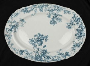 DOULTON BURSLEM "MANLY BEACH" pattern English blue and white porcelain meat platter, 19th century, factory mark to base, 46.5cm wide