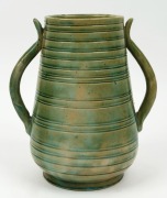 BENNETTS POTTERY green glazed vase with two handles, ​​​​​​​27cm high - 2