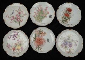 Set of six hand-painted floral porcelain plates, ​​​​​​​20.5cm diameter