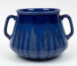 MELROSE WARE blue glazed pottery vase with two handles, stamped "Melrose Ware, Australian", 17cm high, 24cm