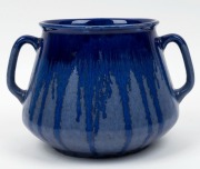 MELROSE WARE blue glazed pottery vase with two handles, stamped "Melrose Ware, Australian", 17cm high, 24cm  - 2