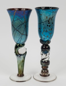 CAPE BYRON pair of Australian art glass goblets by COLIN HEANEY, signed "C.H. '89"