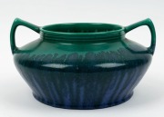 MELROSE WARE green and blue glazed pottery urn, stamped "Melrose Ware, Australian", 14.5cm high, 27cm wide - 2