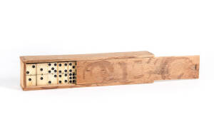 DOMINOES: Unusual set in bone & ebony, housed in timber box. Early 20th century