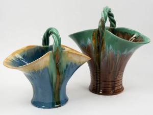 REMUED two pottery basket vases, the larger an impressive 34cm high